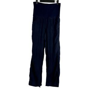 Athleta Maternity Women size 6 100% Linen‎ Pants Navy Comfort Summer Pregnancy